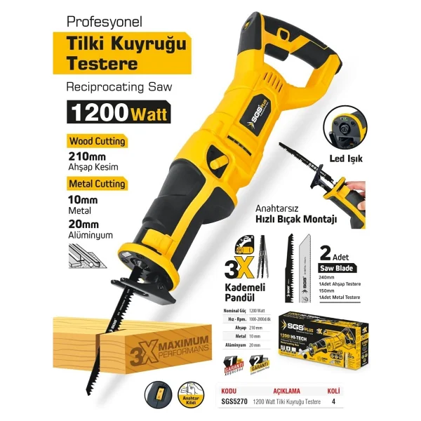 Sgs SGS5270 1200 W Elektrikli Tilki Kuyruğu Testere - Görsel 6
