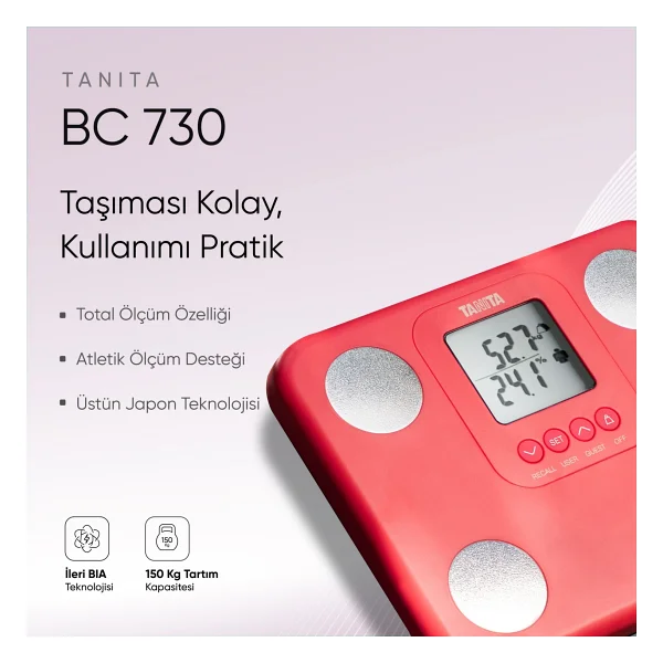 Tanita BC 730 Cam Dijital Pembe Vücut Analiz Baskülü - Görsel 8