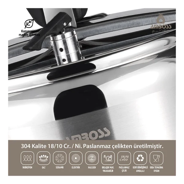 Amboss Amber Klasik 8 lt Düdüklü Tencere - Görsel 6