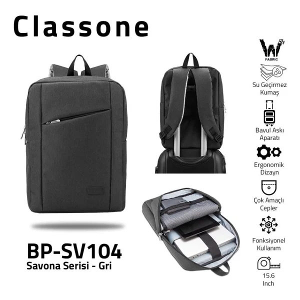 Classone Savona BP-SV100 Siyah 15.6" Laptop Sırt Çantası - Görsel 6