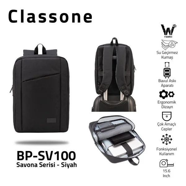 Classone Savona BP-SV100 Siyah 15.6" Laptop Sırt Çantası - Görsel 2