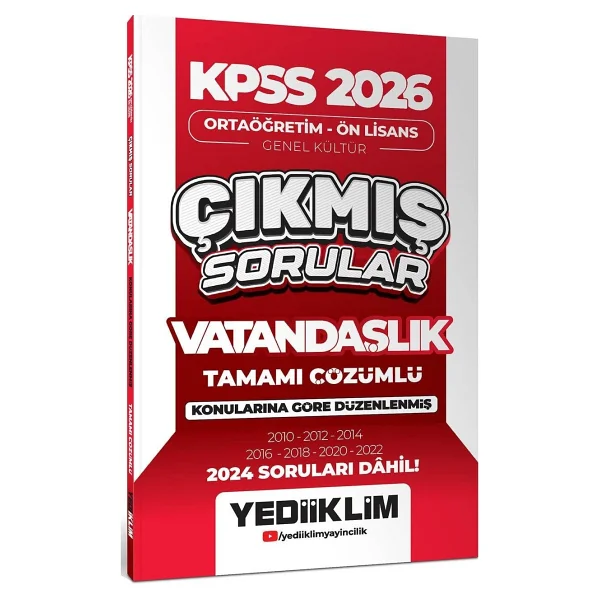 Yediiklim Yayınları 2026 KPSS Lise Ortaöğretim Ön Lisans Vatandaşlık Çıkmış Sorular Konularına Göre Çözümlü - Görsel 2