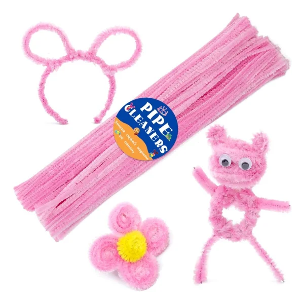 25'li Pembe Renkli Şönil, Eğitici Şönil Seti, Tüylü Tel, 30 Cm, Peluş Tel - Görsel 4