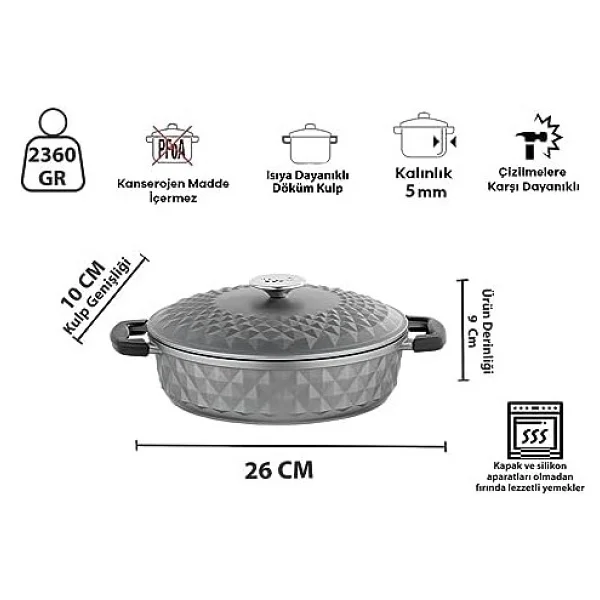 Taç Bella 26 cm Basık Döküm Tencere - Görsel 2