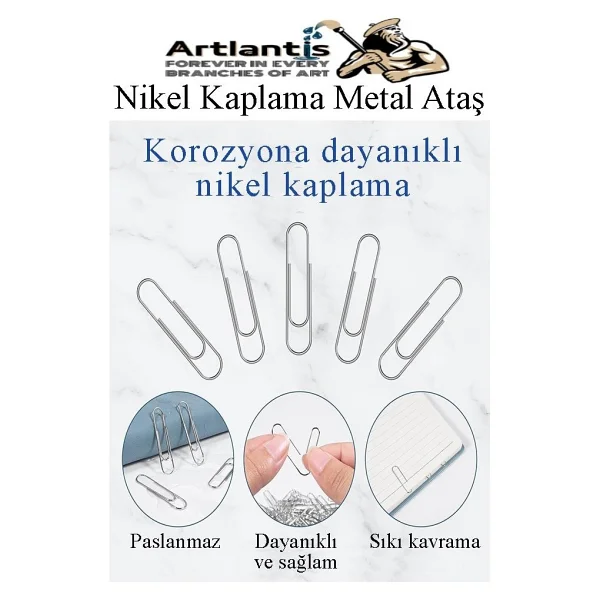 Metal Ataş No 3 28Mm 100 Lü 1 Paket Nikel Kaplama Metal Ataç Dayanıklı Paslanmaz 20 Sayfa Kapasiteli Ofis Okul Büro - Görsel 2