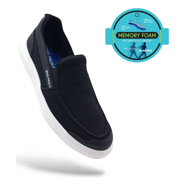 King Paolo K1182 Memory Foam Erkek Tekstil Siyah Bağcıksız Loafer Ayakkabı - 44 - Görsel 2