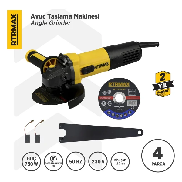 Rtrmax RTM1080 750 W 115 mm Avuç Taşlama Makinesi - Görsel 5