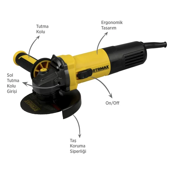 Rtrmax RTM1080 750 W 115 mm Avuç Taşlama Makinesi - Görsel 3