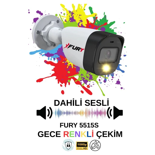 Fury 2 Li Sesli Gece Renkli Görüş Güvenlik Kamerası Su Geçirmez Güvenlik Kamerası Seti 250GB - Görsel 4