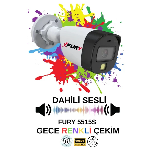 Fury 2 Li Sesli Gece Renkli Görüş Güvenlik Kamerası Su Geçirmez Güvenlik Kamerası Seti 250GB - Görsel 5