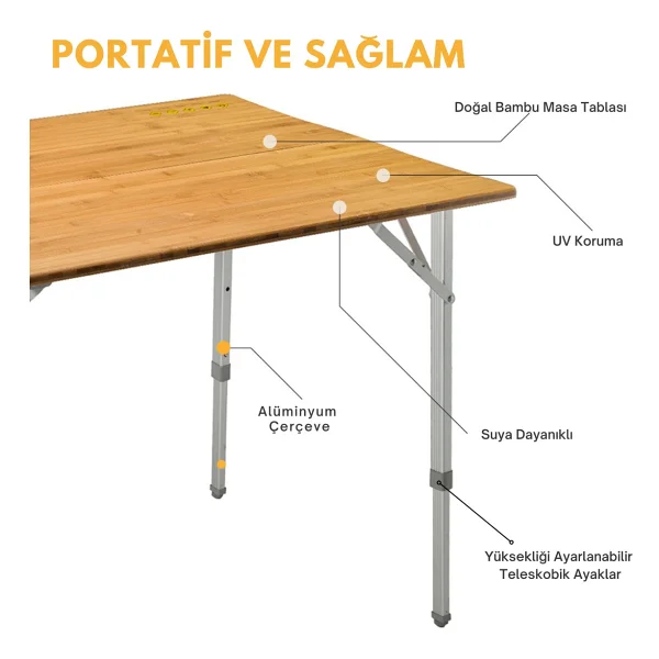 Kingcamp Bamboo All-Terrain 100x70 cm Ahşap Katlanır Kamp Masası - Görsel 3