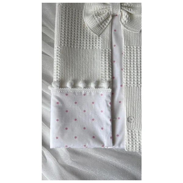 More And Mori Bebek %100 Pamuk Poplin Waffle Puset Örtüsü- Puanti Pb Desenli - Beyaz - Görsel 3