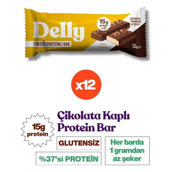 Delly Muz Aromalı, Çikolata Kaplı, Yüksek Protein Bar 40G - 12 Adet - Görsel 3