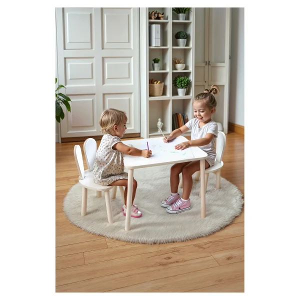 Bee Smart Oyun Masası-Aktivite Masası-Çalışma Masası-Etkinlik Masası-Ahşap 1 Sandalyeli Çocuk Masa Sandalye Takımı - Beyaz - Görsel 10