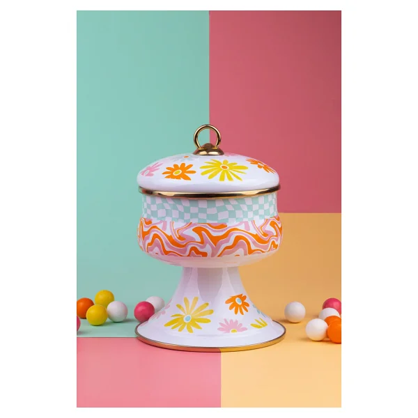 EMAYlab RETRO HİPPİ 14 x 13 cm Dekoratif Emaye Kapaklı Şekerlik, çikolata sunumu, çerezlik - Görsel 2