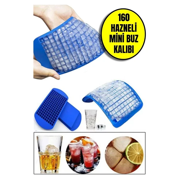 160'LI Mini Küp Şekilli Silikon Buzluk - Mini Küplü Sunum Buz Kalıbı - Görsel 6