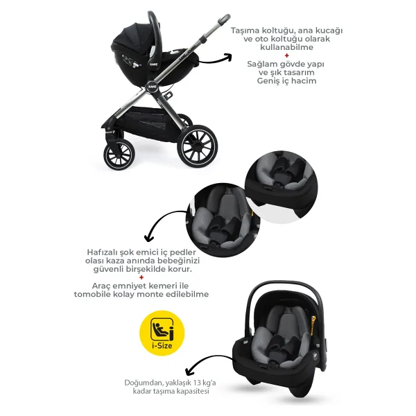 Kanz Explorer Autofold Cole Black Travel Sistem Bebek Arabası - Görsel 2
