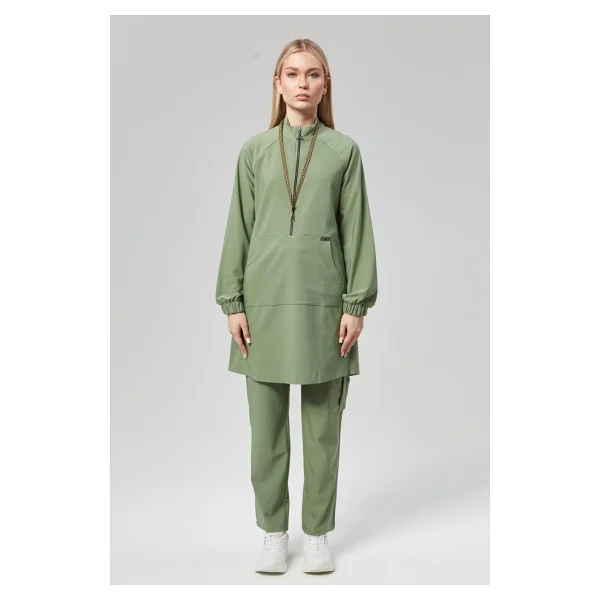 Çatı Uniform Extreme Cool Modest - Premium Çift Yön Likralı Doktor Hemşire Forma Takımı Scrubs Üniforma Cerrahi Takım (Kadın), Yosun - Yosun Yeşili - XS - Görsel 9
