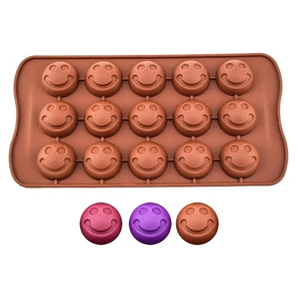 Silikon Kalıp Çikolata ve Buz Gülen Yüz Emoji Şeker Hamuru Kek Kalıbı 15 Li - Renkli - Görsel 6