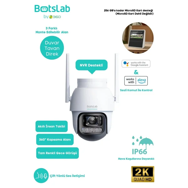 Botslab W311 Speed Dome 2K 3 MP 360 Derece Gece Görüşlü IP Wi-Fi Güvenlik Kamerası - Görsel 5