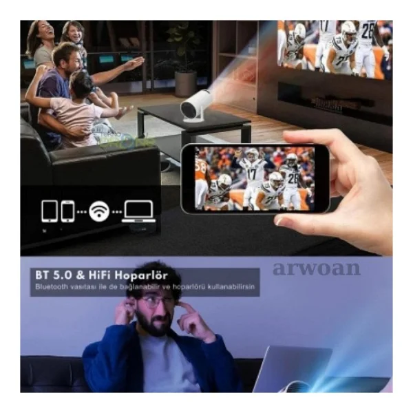 Taşınabilir Android Projeksiyon En Güncel Versiyon Wifi Destekli Akıllı Sinema Projektör Ultra Hd - Beyaz - Görsel 2