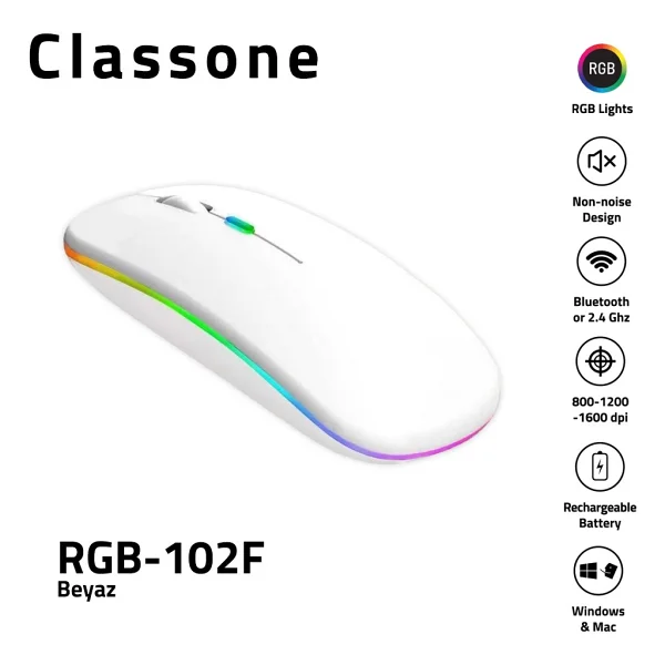 Classone RGB-102F Şarjlı Sessiz Optik Kablosuz Mouse - Görsel 4