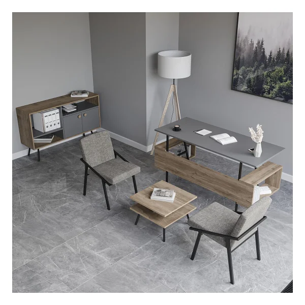 Lagomood İrony Maxi İki Koltuklu Ofis Takım Meşe Beyaz - Görsel 6