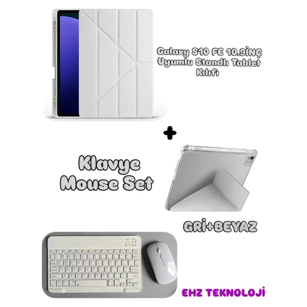 Case Port Samsung Galaxy Tab S10 Fe 10.9ınç Uyumlu Standli Tablet Kilif Bluetooth Klavye Mouse - Pembe - Görsel 5