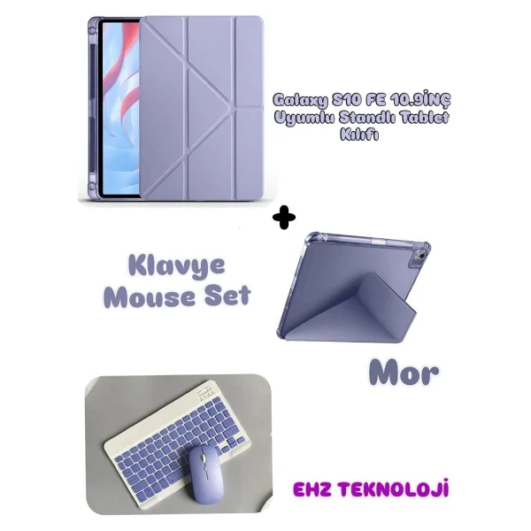 Case Port Samsung Galaxy Tab S10 Fe 10.9ınç Uyumlu Standli Tablet Kilif Bluetooth Klavye Mouse - Pembe - Görsel 6