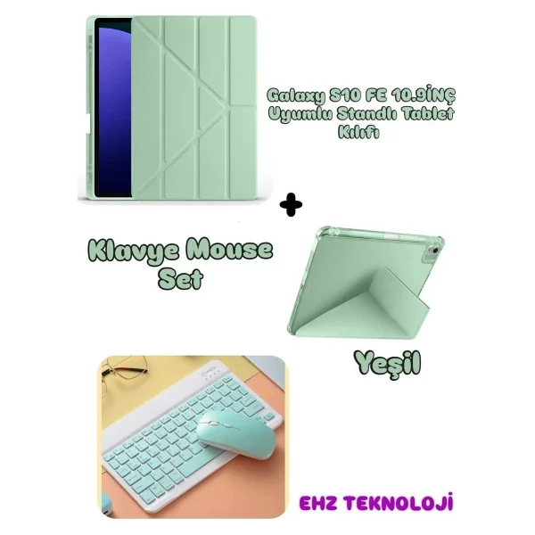 Case Port Samsung Galaxy Tab S10 Fe 10.9ınç Uyumlu Standli Tablet Kilif Bluetooth Klavye Mouse - Pembe - Görsel 7