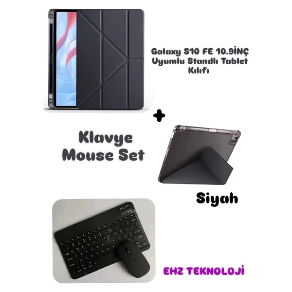 Case Port Samsung Galaxy Tab S10 Fe 10.9ınç Uyumlu Standli Tablet Kilif Bluetooth Klavye Mouse - Pembe - Görsel 8