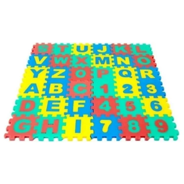 abnturk 72 Parçalı Eva 9X9CM Mini Puzzle Harf Sayı Eğitici Oyun Halısı 36 Puzzle+36 Harf ve Sayı - Renkli - 90 x 260 cm - Görsel 3