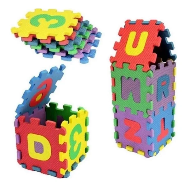 abnturk 72 Parçalı Eva 9X9CM Mini Puzzle Harf Sayı Eğitici Oyun Halısı 36 Puzzle+36 Harf ve Sayı - Renkli - 90 x 260 cm - Görsel 2