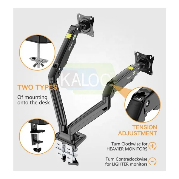Kaloc DS110-2 17-32 inç İki Kollu Amortisörlü Monitör Standı - Görsel 5