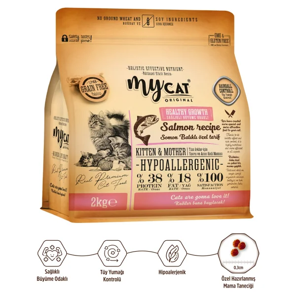 Mycat Düşük Tahıllı Somonlu 2 kg Yavru ve Anne Kedi Maması - Görsel 5