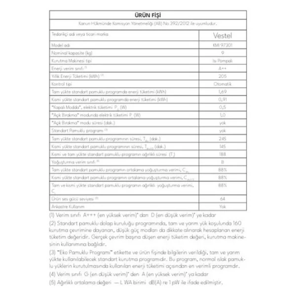 Vestel KMI 97301 9 kg Çamaşır Kurutma Makinesi - Görsel 3