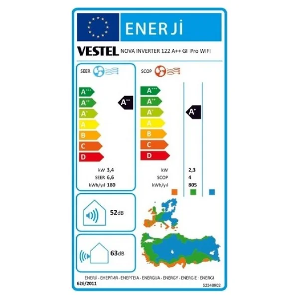 Vestel Nova Inverter 122 A++ GI Pro WiFi 12000 BTU Duvar Tipi Klima - Görsel 7