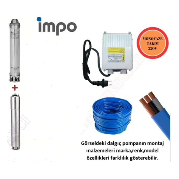 Impo Sk 404/14 Krom Başlıklı Derin Kuyu 1,5 Hp Monofaze Motorlu 30 mt Kablolu Panolu Dalgıç Pompa - Görsel 2