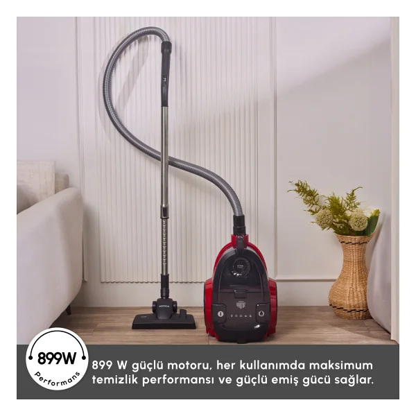 Karaca Vantuz Action Force X10 899 W Kırmızı Toz Torbasız Elektrikli Süpürge - Görsel 3