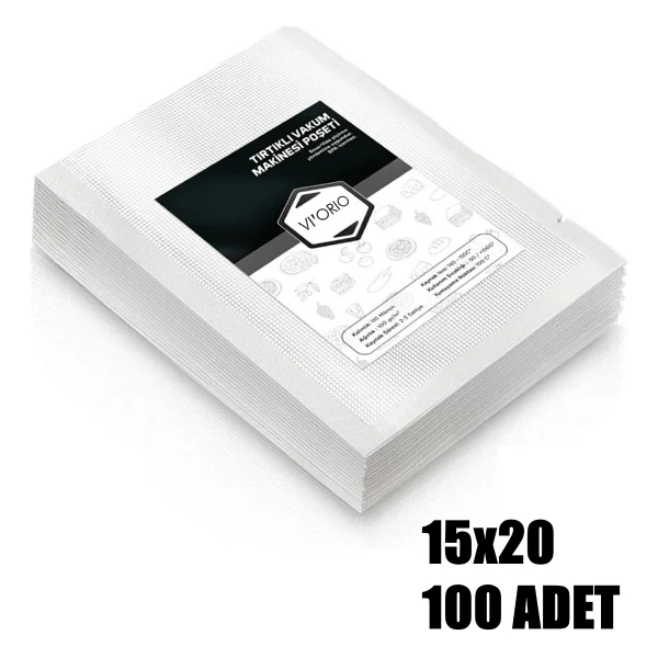 vi'orio 15x20 Tırtıklı Vakum Makinesi Poşeti 100 Adet - Görsel 6
