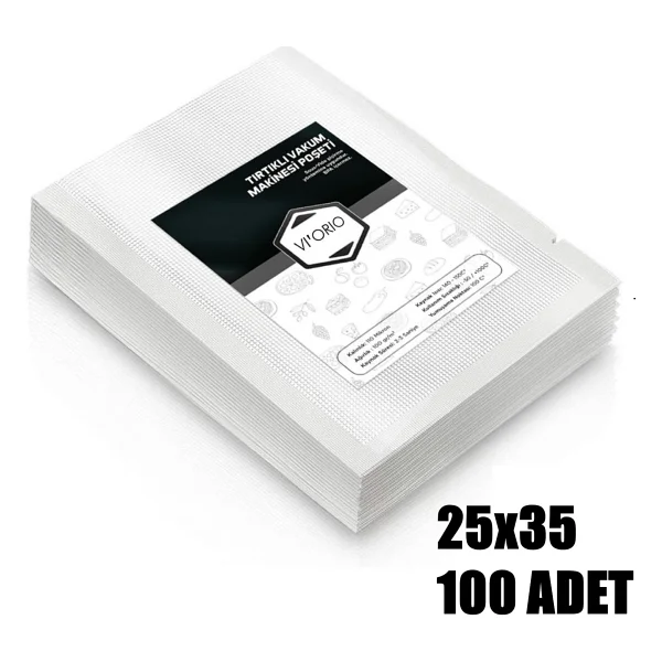 vi'orio 25x35 Tırtıklı Vakum Makinesi Poşeti 100 Adet - Görsel 8