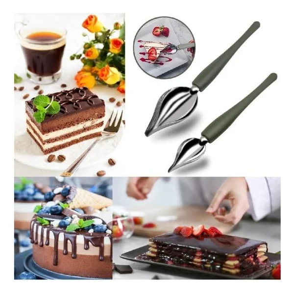 Profesyonel Mutfak Sos Dekor Kaşığı Şef Sanat Paslanmaz Çelik 2pc R1499SS - Görsel 2