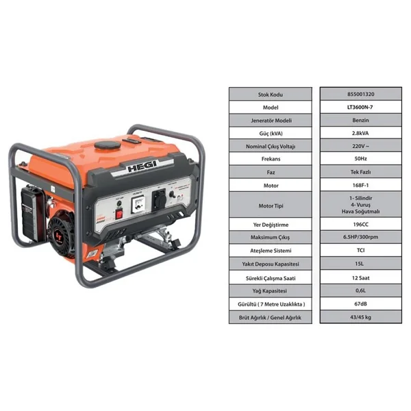 Hegi 855001320 Ipli Benzinli Jeneratör 220V 2.8kva - Görsel 6