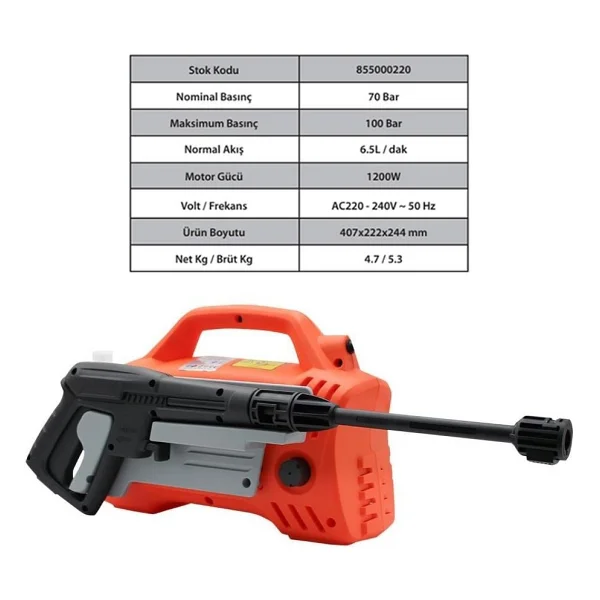 Hegi 855000220 Yüksek Basınçlı Oto Yıkama 100BAR 1200W (LT220-1200) - Görsel 7