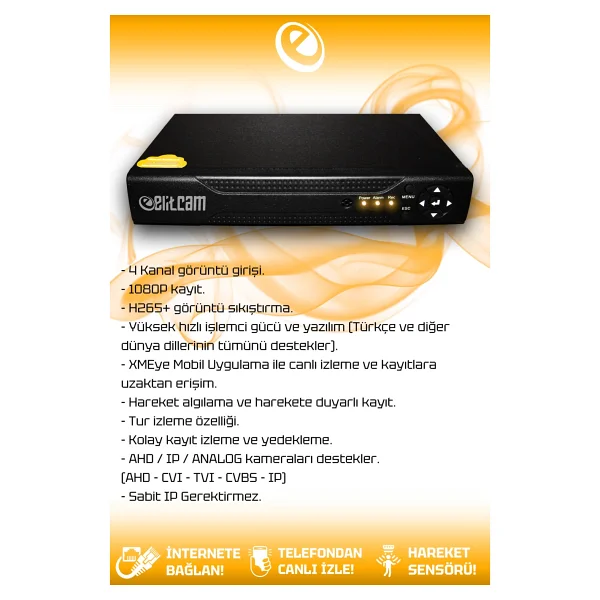 ELITCAM 4 Kameralı Dome 4 İç Kamera Set HDD'siz Full HD Gece Görüşlü Güvenlik Kamerası Sistemi - Görsel 3