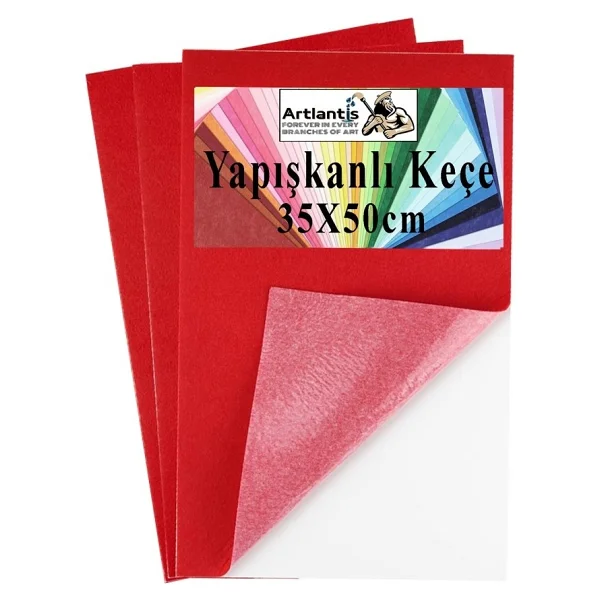 Artlantis Kırmızı Yapışkanlı Keçe 35X50 cm 3 Adet 2.0 mm Kendinden Yapışkanlı Renkli Hobi Keçesi Elişi Keçe Kumaşı Anasınıfı - Standart - Görsel 6