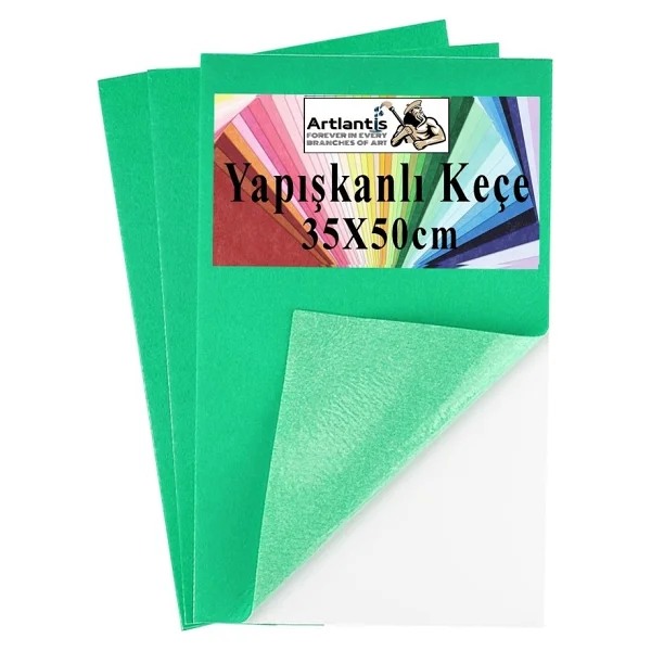 Artlantis Açık Yeşil Yapışkanlı Keçe 50X70 cm 3 Adet 2.0 mm Kendinden Yapışkanlı Renkli Hobi Keçesi Elişi Keçe Kumaşı Anasınıfı - Standart - Görsel 6
