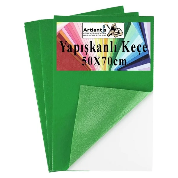 Artlantis Yeşil Yapışkanlı Keçe 50X70 cm 3 Adet 2.0 mm Kendinden Yapışkanlı Renkli Hobi Keçesi Elişi Keçe Kumaşı Anasınıfı - Standart - Görsel 6