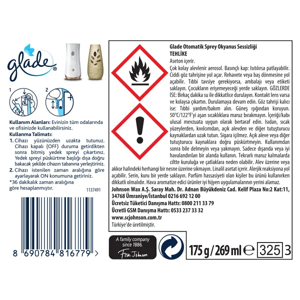 Glade Otomatik Sprey Koku Makinesi + Yedek Oda Kokusu 269 ml - Okyanus Sessizliği - Görsel 3