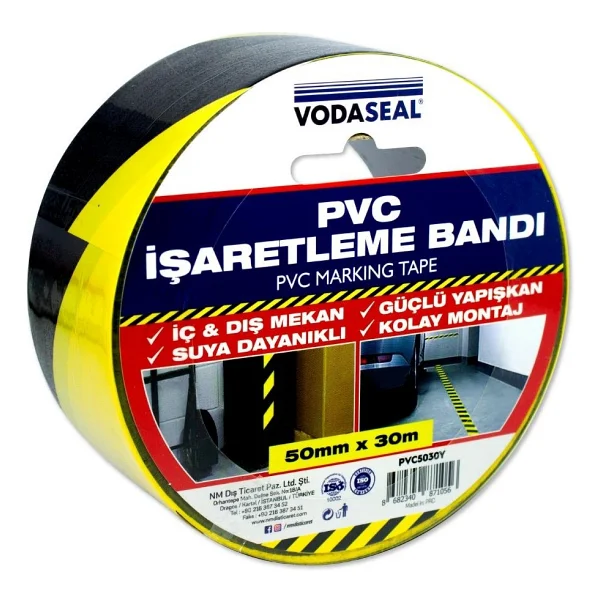 Vodaseal Sarı Siyah Uyarı İkaz Pvc İşaretleme Bandı - 50 Mm X 30 Mt. - Görsel 5